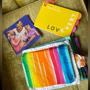 Lovevery the Charmer 3-4 mo play guide, soft book and talking topics book